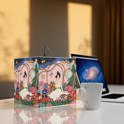 🎀🎄 Christmas Morning In The Rose Parlor Light Cube Lamp – Art Deco Holiday Fantasy