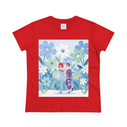 🌸🎭 The Little Dancers In The Flower Garden Cotton Tee – Art Deco Floral Whimsy