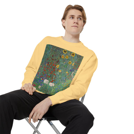 Farm Garden with Sunflowers by Gustav Klimt Unisex Garment-Dyed Sweatshirt