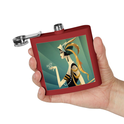 Art Deco Flapper with Bird Flask – Elegant Glamour & Timeless Style