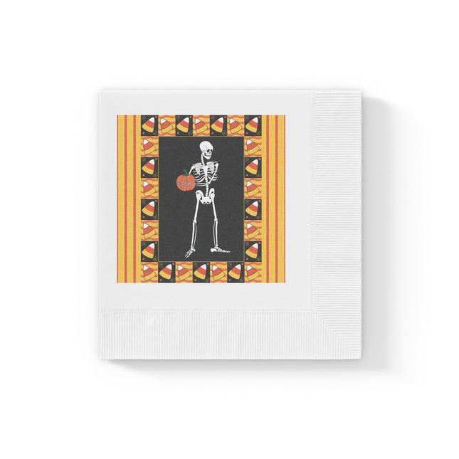 Candy Corn Skeleton White Coined Napkins