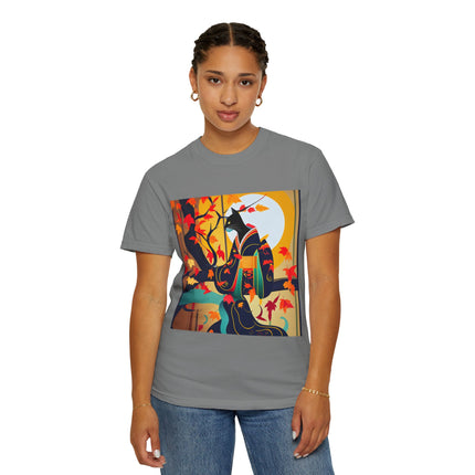 Black Cat in Kimono Unisex Garment-Dyed T-shirt