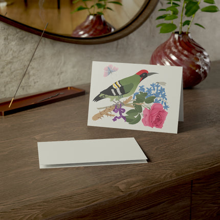Woodpecker & Rose Greeting Card – Charming Beauty & Refined Simplicity