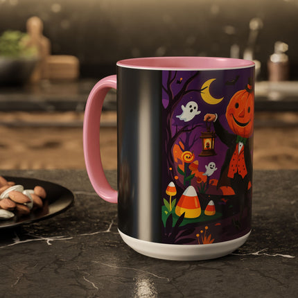 🎃🏮 The Pumpkin Gentleman's Moonlit Stroll Colorful Mug – Whimsical Halloween Charm