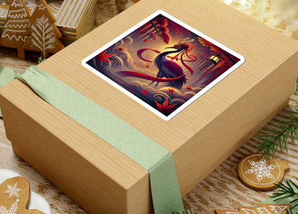 Regal Crimson Crane in the Autumn Mist Kiss-Cut Stickers (4 Sizes)
