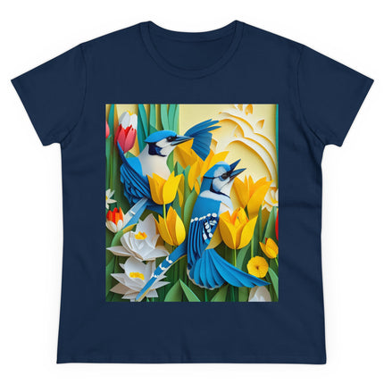 Blue Jays in a Spring Garden Women's Midweight Cotton Tee
