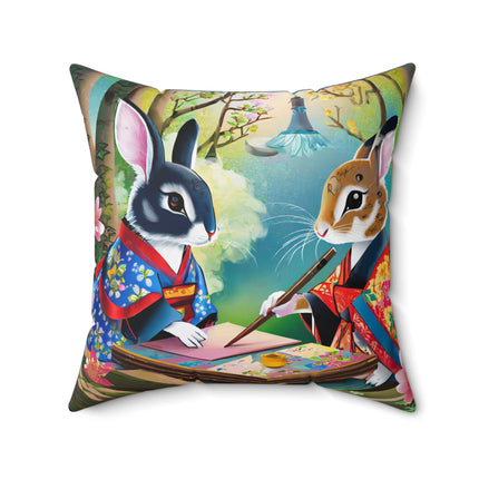 Fairy Animals Writing Wishes Spun Polyester Square Pillow