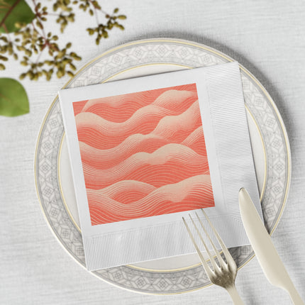 Hues of Orange and Beige Wave Pattern White Coined Napkins