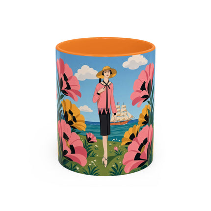 🌸⛵ The Seaside Blossom Promenade Colorful Mug – Art Deco Coastal Elegance