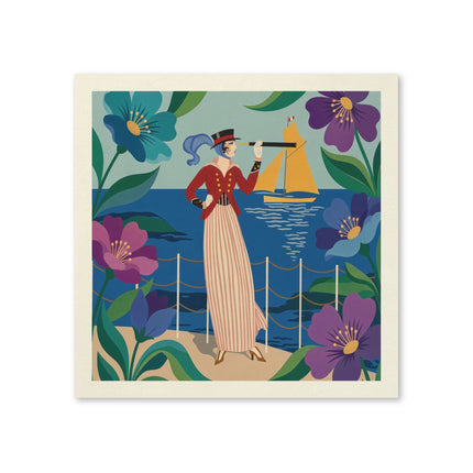 🌊🔭 The Lady Of The Seaside Lookout Napkins – Art Deco Nautical Adventure