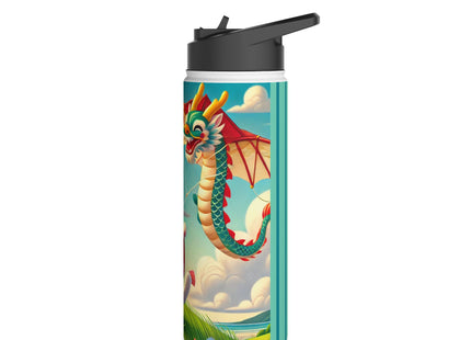 Geisha Kitten and the Dragon Kite Stainless Steel Water Bottle, Standard Lid