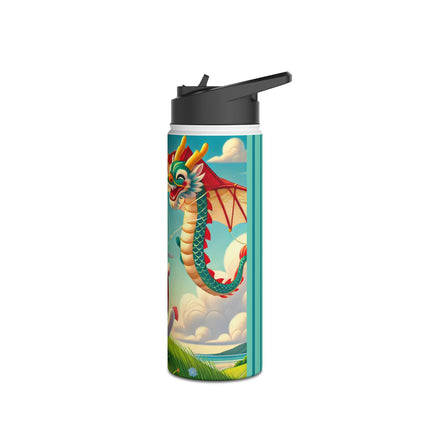 Geisha Kitten and the Dragon Kite Stainless Steel Water Bottle, Standard Lid