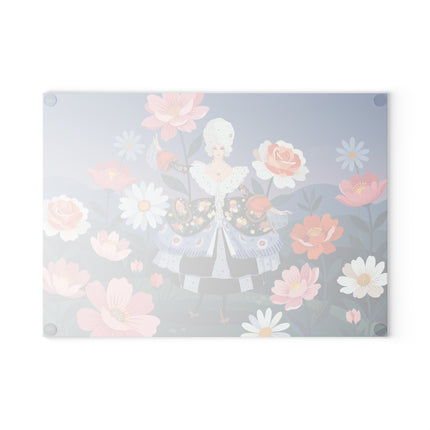 🌸🎀 The Lady Of The Grand Flower Garden Glass Cutting Board – Art Deco Floral Fashion Fantasy