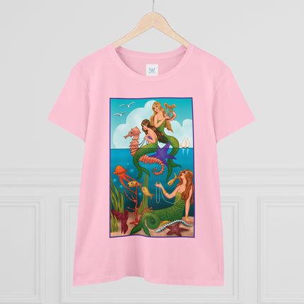 Three Mermaids with Strings of Pearls by Carlo Chiostri Women's Midweight Cotton Tee