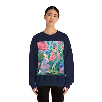 🌸🎭 The Garden Masquerade Crewneck Sweatshirt – Art Deco Floral Whimsy