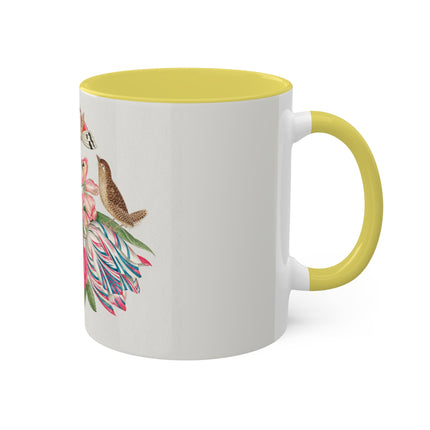 Pair of Brown Birds on Bouquet with Tulip, Rose, Snapdragons, and Butterflies by Anonymous Colorful Mugs, 11oz