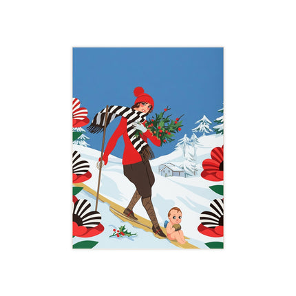 🎿🌿 The Christmas Holly Skier Ceramic Tile – Vintage Holiday Adventure