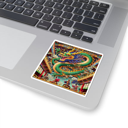 Tibetan Dragon Over Kabuki Duel Kiss-Cut Stickers (4 Sizes)