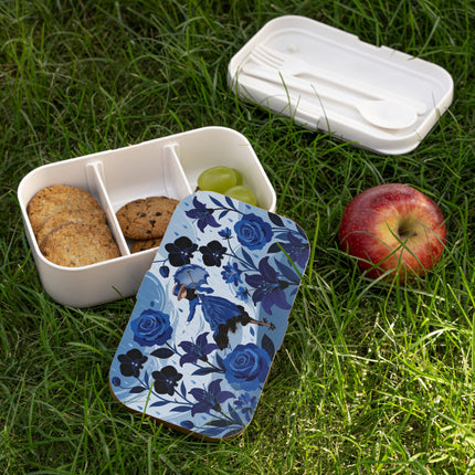 ☔💙 The Blue Rain Promenade Bento Lunch Box – Art Deco Floral Fashion