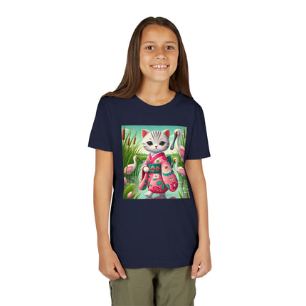Geisha Kitten Strolls Among the Spoonbills Youth Short Sleeve Tee