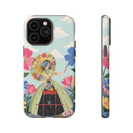 🌸🪞 The Floral Parasol Reflection Phone Case – Art Deco Garden Fantasy