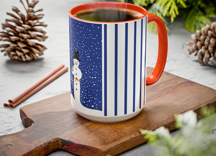 Snowman in Falling Snow Colorful Mugs (11oz, 15oz)