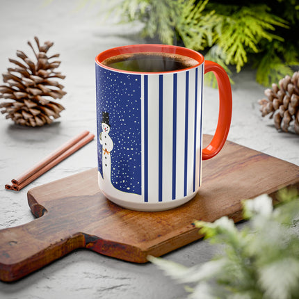 Snowman in Falling Snow Colorful Mugs (11oz, 15oz)