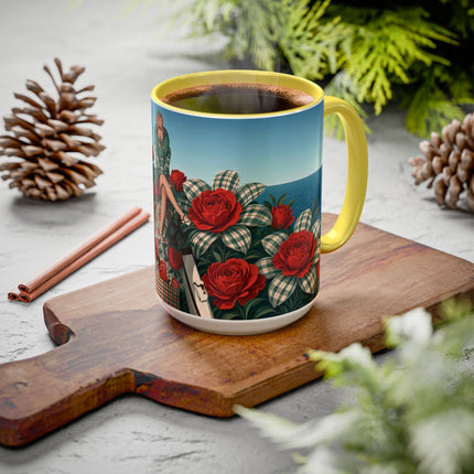 ⛵🌹 The Seaside Rose Traveler Colorful Mug – Art Deco Floral Elegance