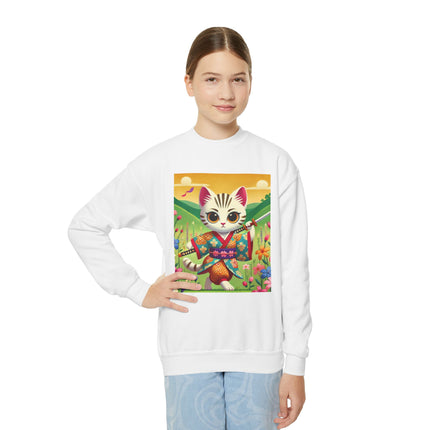 Samurai Kitten Youth Crewneck Sweatshirt – Grace, Discipline & Whimsical Strength