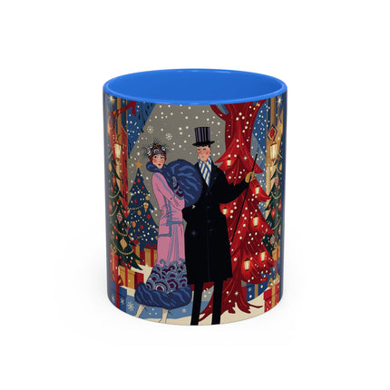 🎩🎄 Christmas Eve Promenade Colorful Mug – Art Deco Holiday Elegance