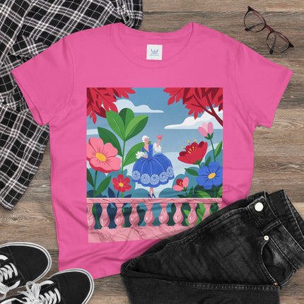 🌸💙 The Lady Of The Flower Terrace Cotton Tee – Colorful Art Deco Garden Elegance