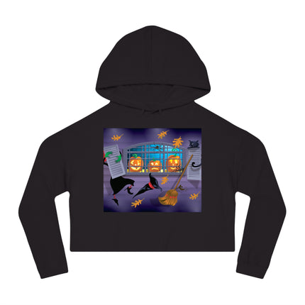 Whimsical Halloween Mischief Women’s Cropped Hooded Sweatshirt