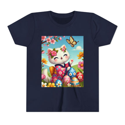 Easter Kitten and Painted Eggs Youth Short Sleeve Tee