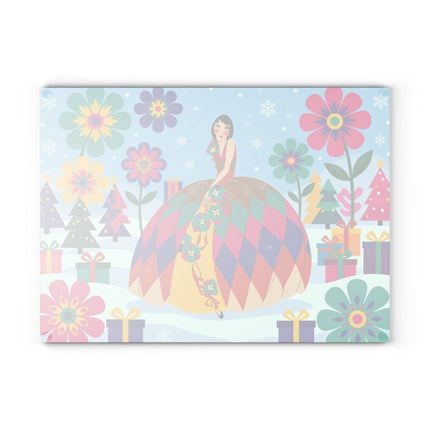 🌸🎄 The Lady Of The Kaleidoscope Garden Glass Cutting Board – Art Deco Christmas Fantasy