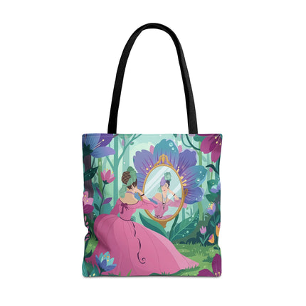 🌸🪞 The Lady Of The Enchanted Garden Mirror Tote Bag – Art Deco Floral Fantasy