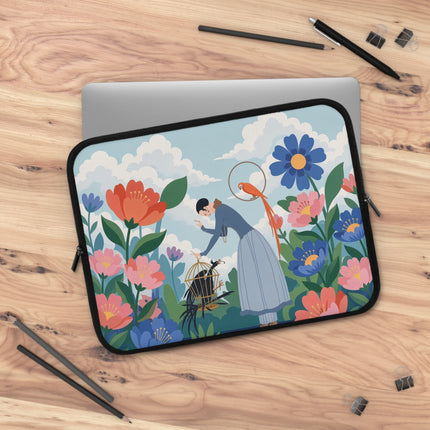 🌺🦜 The Lady Of The Garden Aviary Laptop Sleeve – Art Deco Floral Whimsy