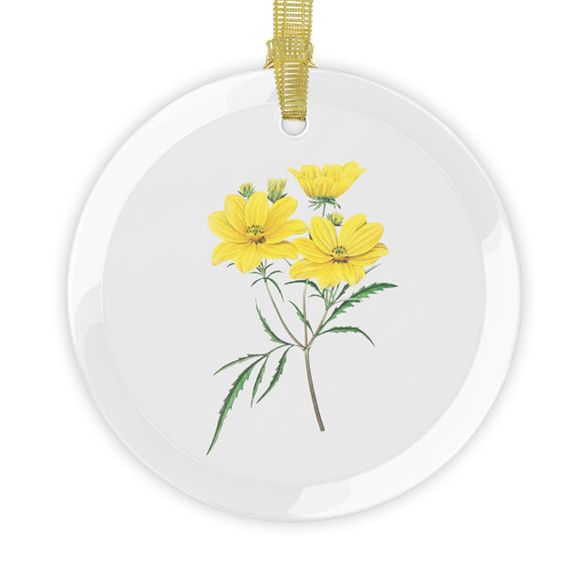 Vintage Yellow Coreopsis Flower Glass Ornament