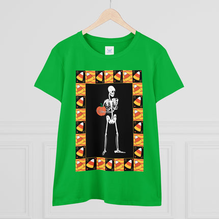 Candy Corn Skeleton Women's Midweight Cotton Tee
