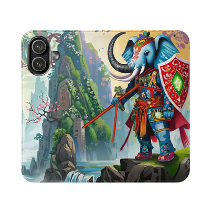 🐘⚔️ Cyberpunk Elephant Samurai Flip Case – Ancient Wisdom & Neon Power