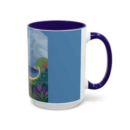 The Lady And The Sea Breeze Colorful Mugs – Art Deco Coastal Serenity