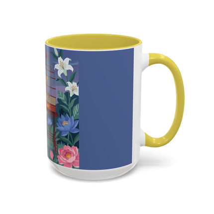 Whispers to the Golden Songbird Colorful Mugs – Art Deco Garden Elegance