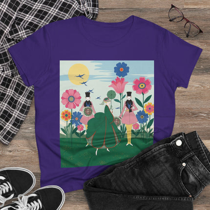 🌸🎩 The Lady Of The Giant Flower Garden Cotton Tee – Art Deco Floral Promenade