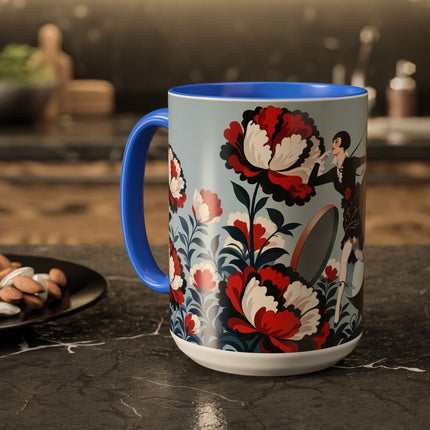 ❤️🌺 The Scarlet Blossom Dancer Colorful Mug – Art Deco Fashion Whimsy