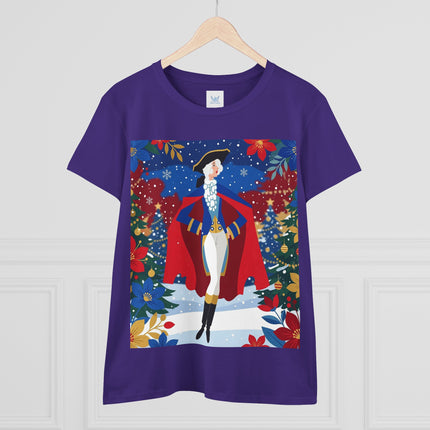 🎄🎭 The Christmas Masquerade Lady Cotton Tee – Art Deco Holiday Glamour