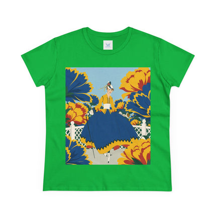💙🌼 The Golden Petal Promenade Cotton Tee – Art Deco Floral Elegance