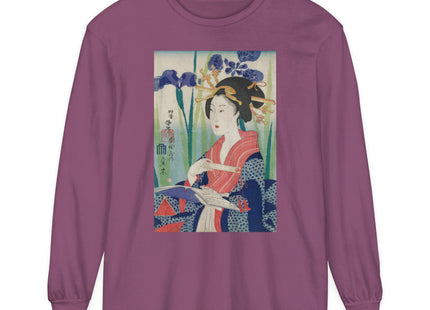 Woman with Bookmark and Book Garment-dyed Long Sleeve T-Shirt