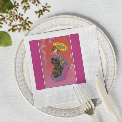 Enchanting Geisha White Coined Napkins