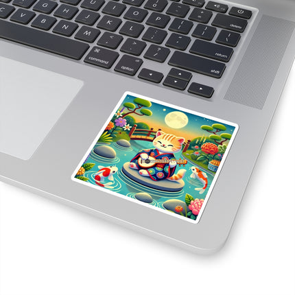 Melodic Kitten by the Koi Pond Kiss-Cut Stickers (4 Sizes)
