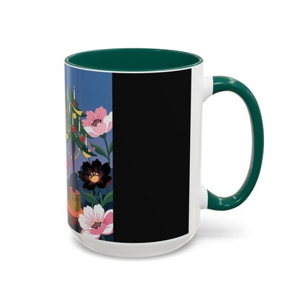 🌹🎄 The Lady Of The Candlelit Rose Tree Colorful Mug – Art Deco Christmas Garden