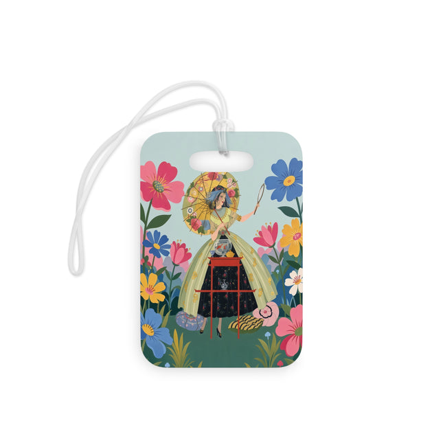 🌸🪞 The Floral Parasol Reflection Luggage Tag – Art Deco Garden Fantasy